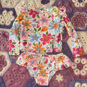 SHEIN Girls Floral Long Sleeve Rashguard Set - Pink Multi